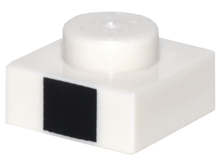 LEGO Platten (bedruckt) - 1 x 1 mit schwarzem Quadrat (Weiß)
