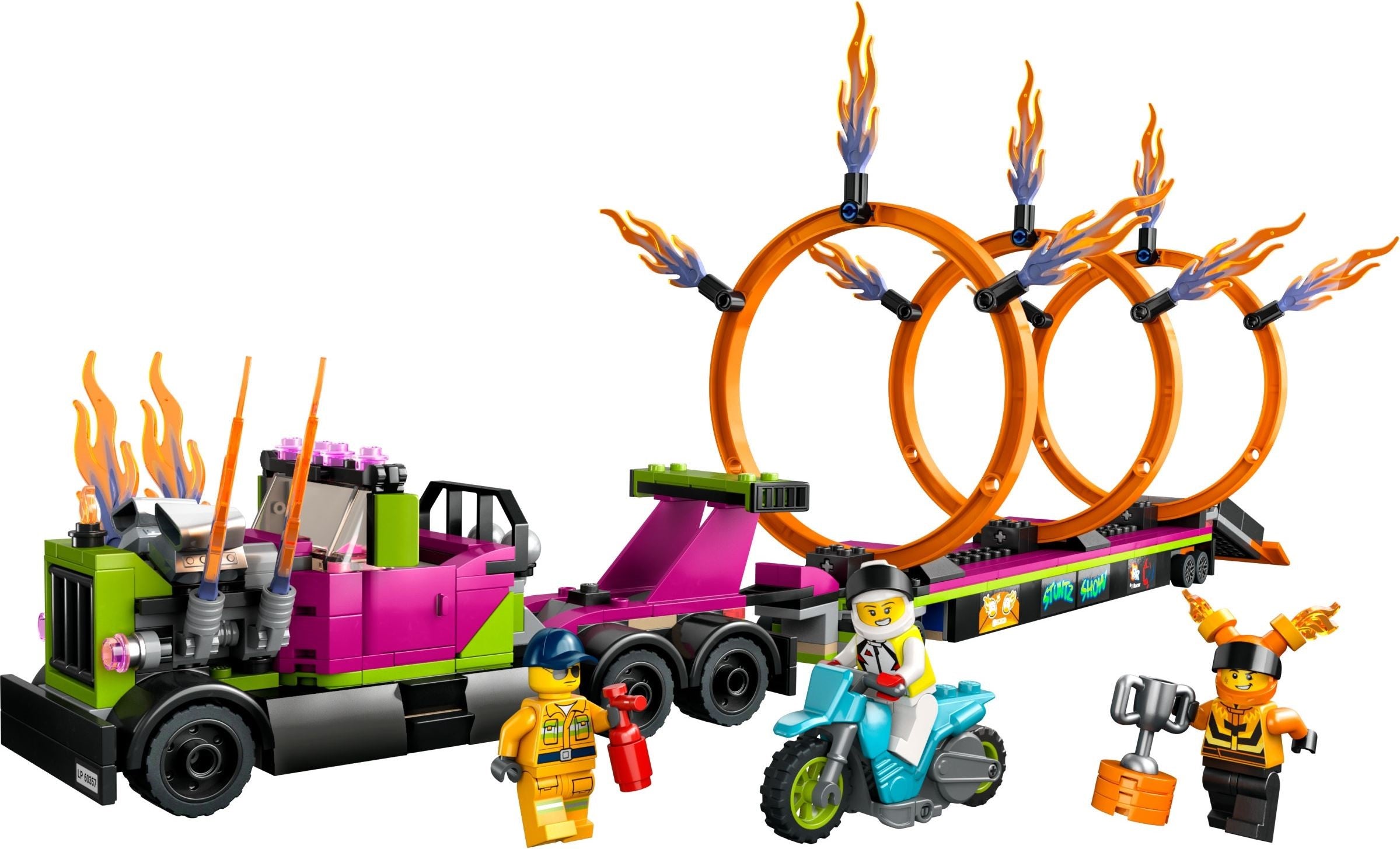 LEGO® stunt truck with fire tire challenge