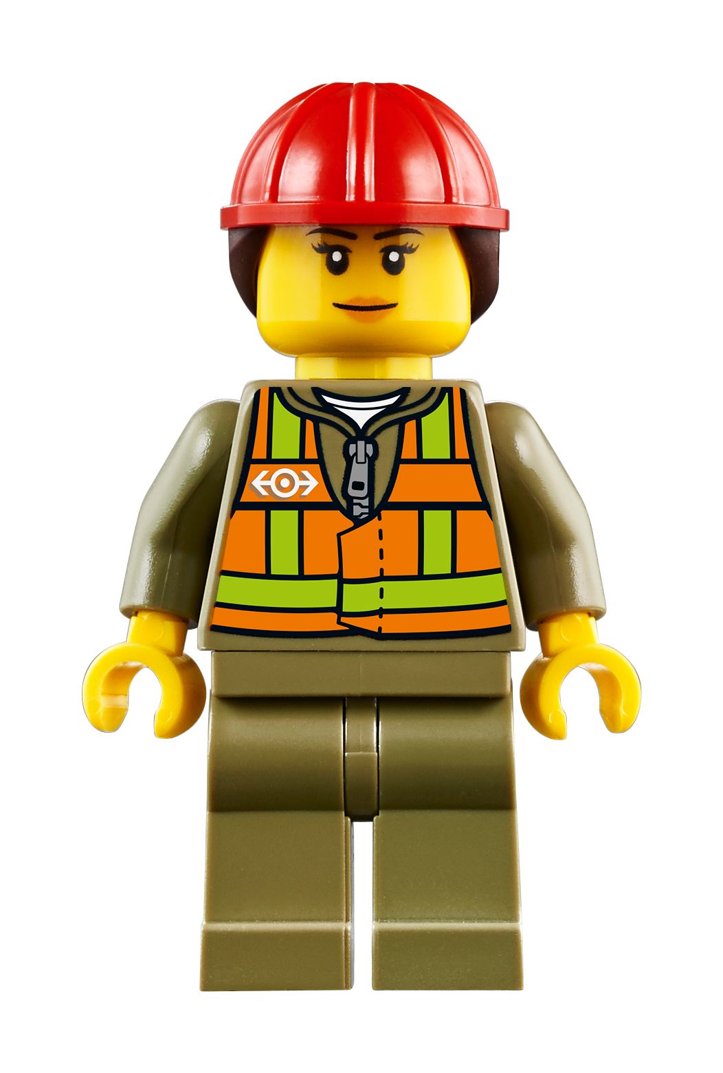 LEGO Minifigur Train Worker - Female, Orange Safety Vest with Lime (trn246)