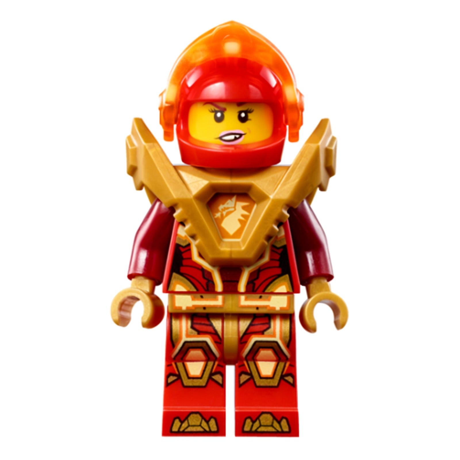 LEGO Minifigur Macy Halbert - Trans-Neon Orange Visor, Pearl Gold Armor (nex133)