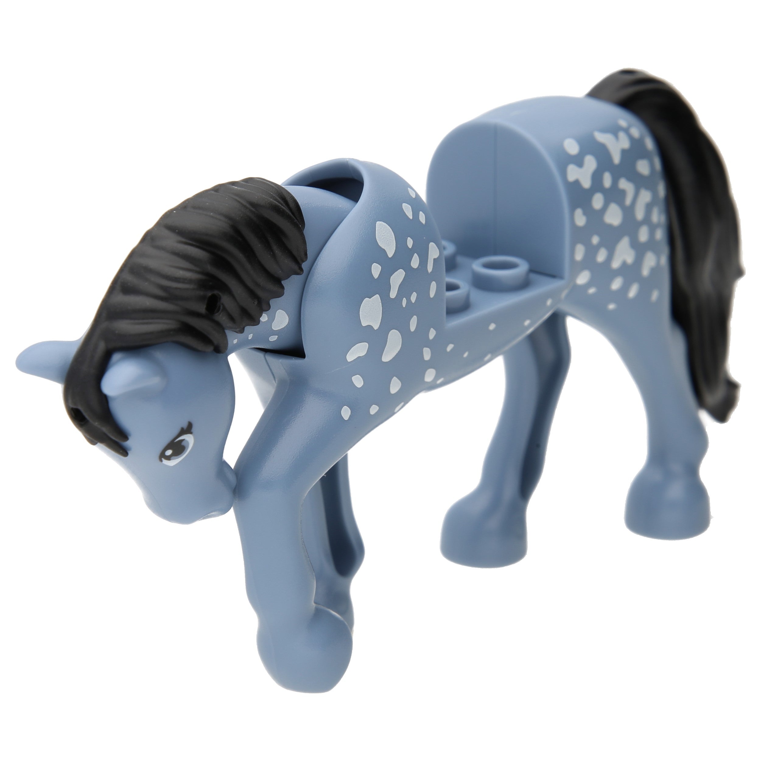 LEGO horses - movable neck, black tail, white dotted pattern and 2 x 2 recess (Sand Blue)