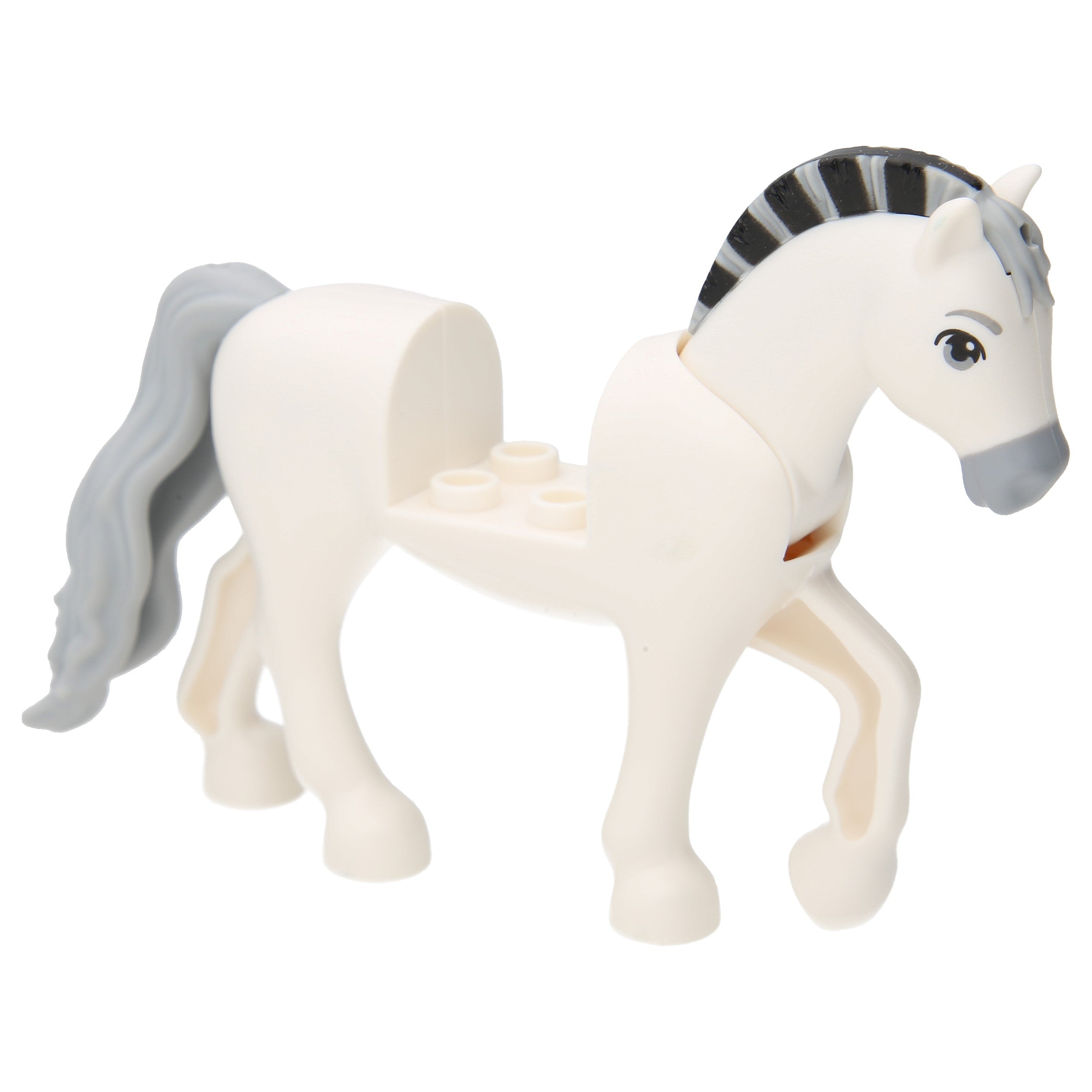 LEGO Horses - Movable neck, black striped mane and 2 x 2 recess (White)