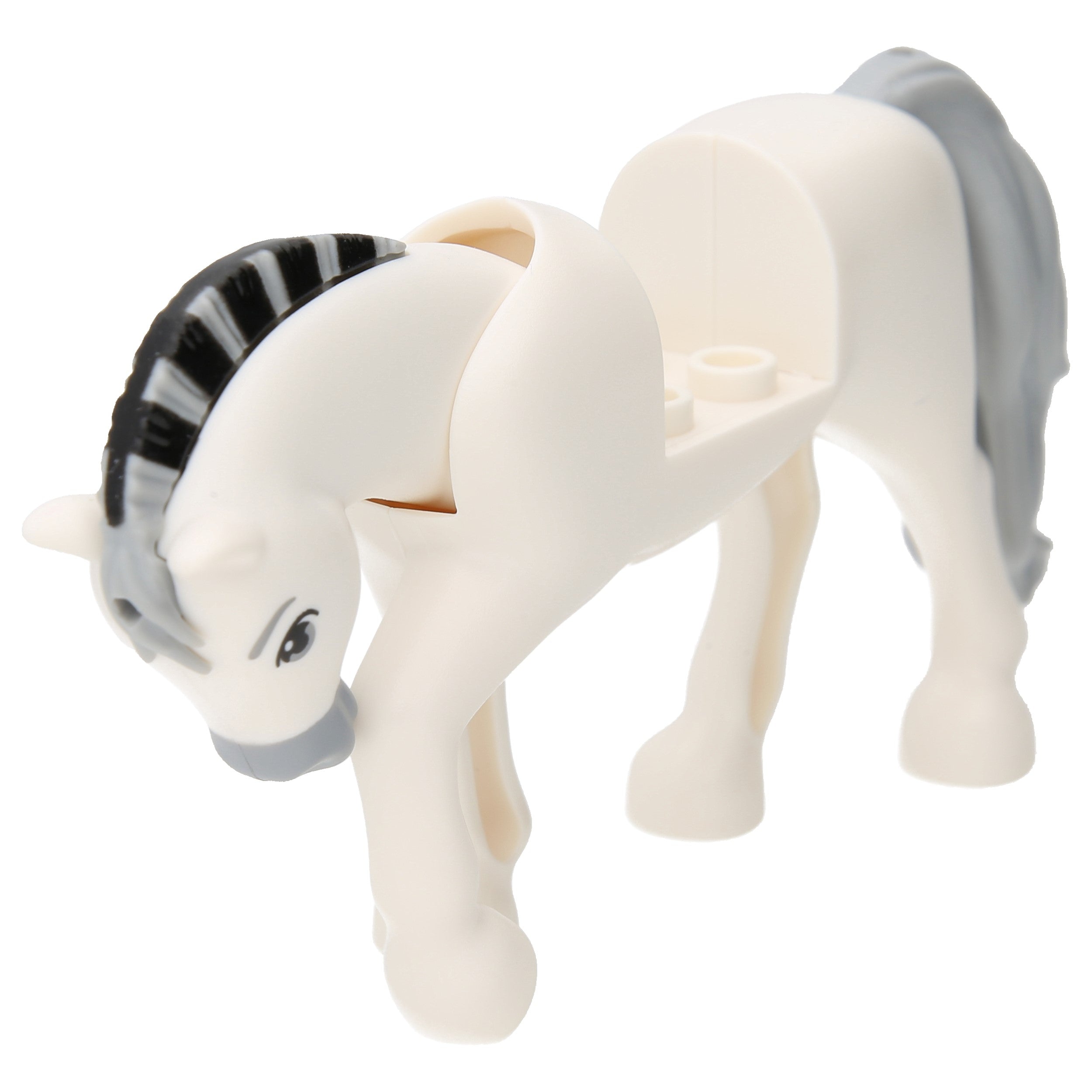 LEGO Horses - Movable neck, black striped mane and 2 x 2 recess (White)